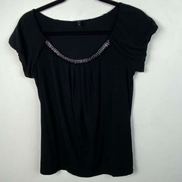 MaxMara Weekend Black Puff Short Sleeves Top Jewel Neck Size Medium Blouse Tee M - Picture 8 of 8